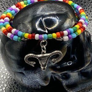 Snake Uterus Blue Rainbow and White Charm Bracelet